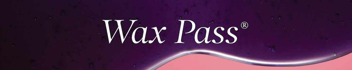 Wax Passes in white text against background of purple European Wax Center wax beads melting with stick grabbing melted wax