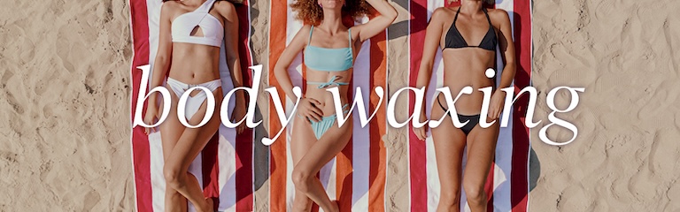 Woman in a two piece clothing set modeling body waxing